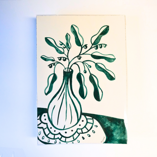 Green and White Watercolor 7x10 no.2