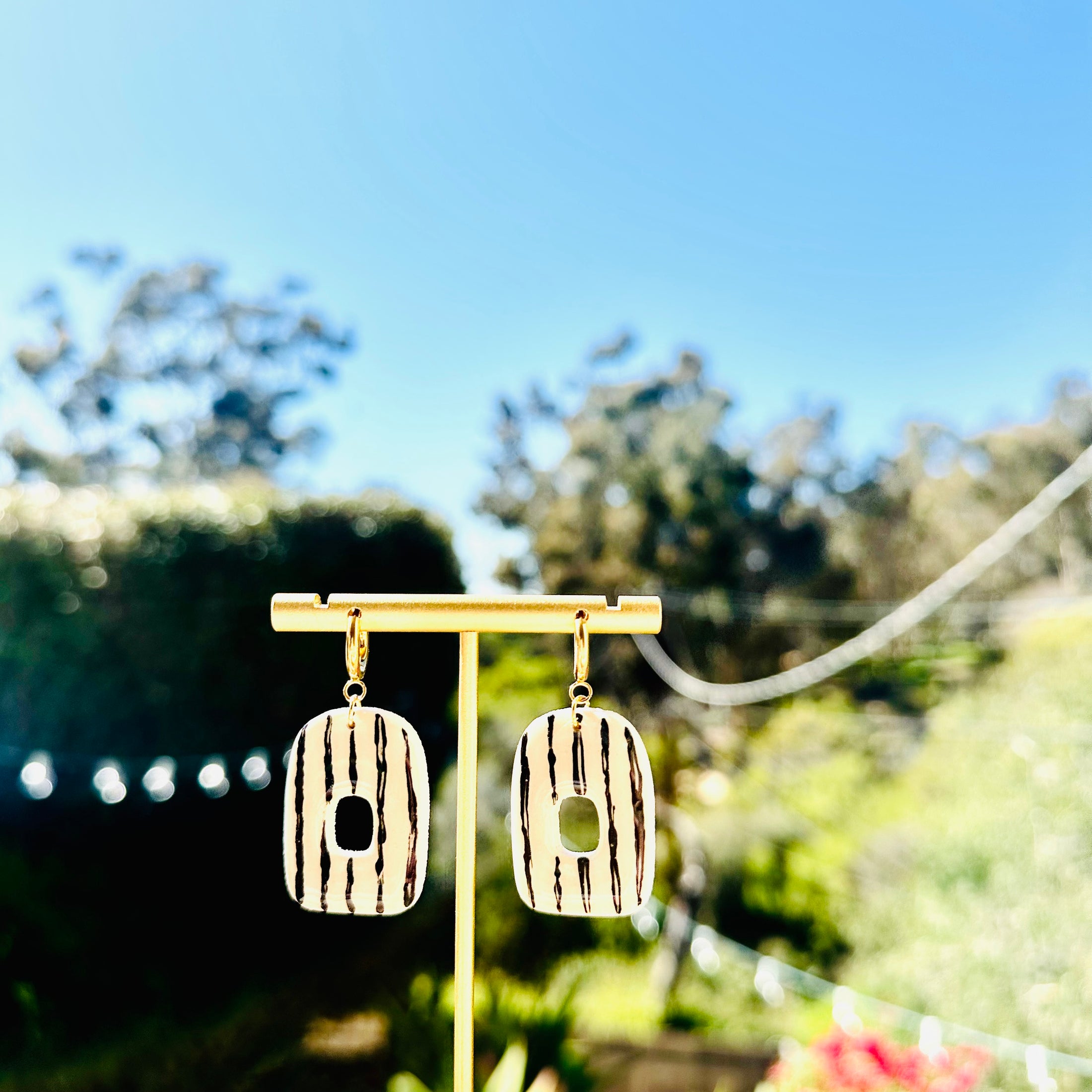 Handpainted Striped Clay Earrings