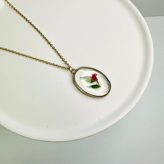 Red Flower and Leaf Necklace