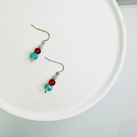 Red Green Beaded Earrings