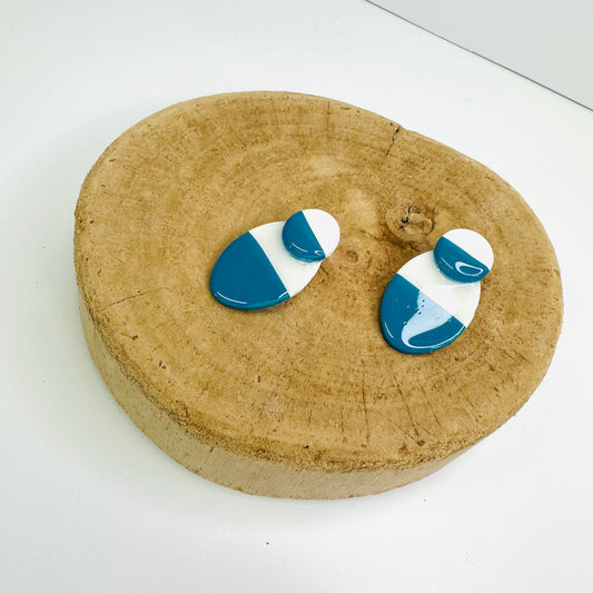 Teal and White Earrings